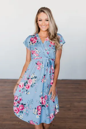 Everything You Want Floral Tie Dress- Baby Blue