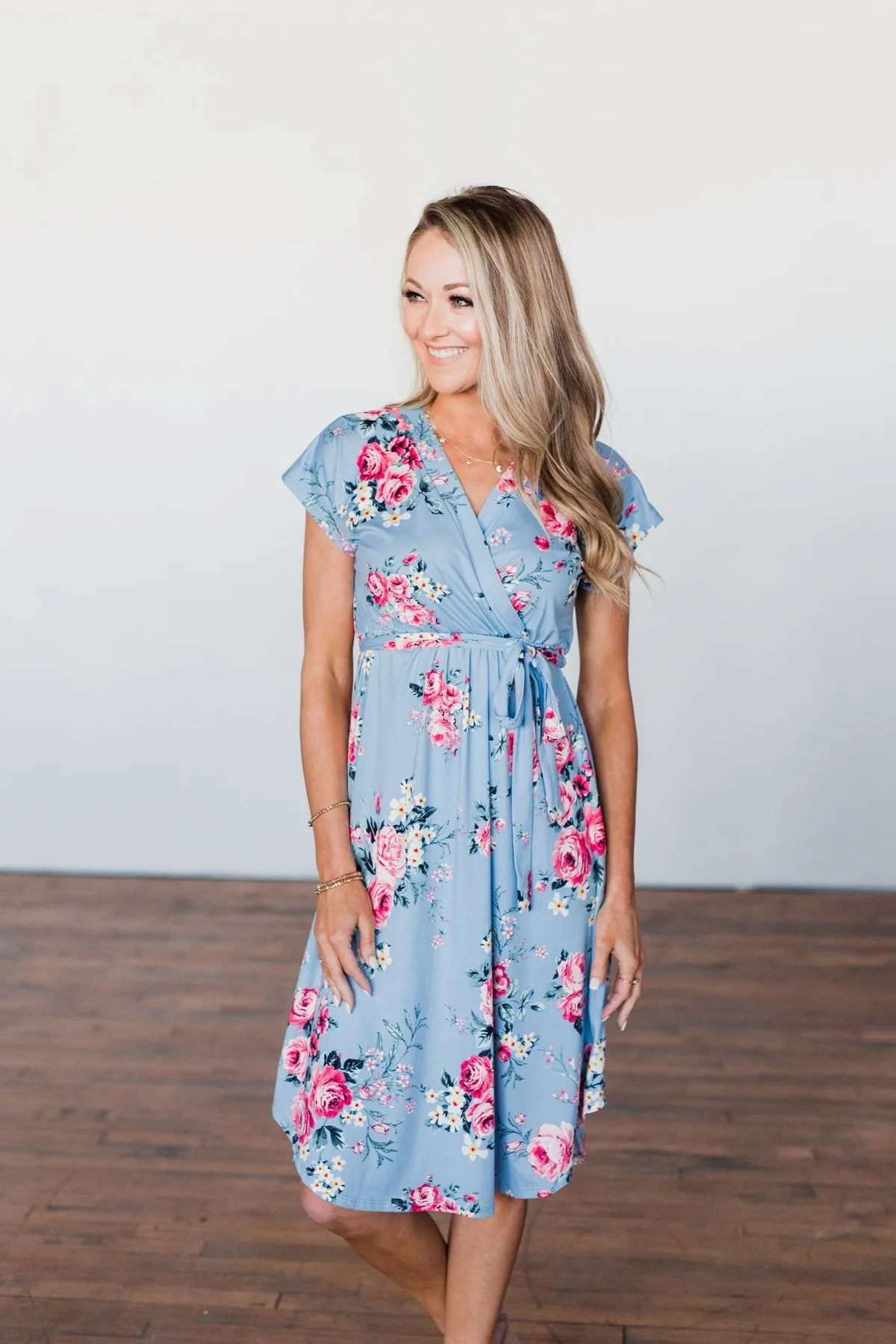 Everything You Want Floral Tie Dress- Baby Blue