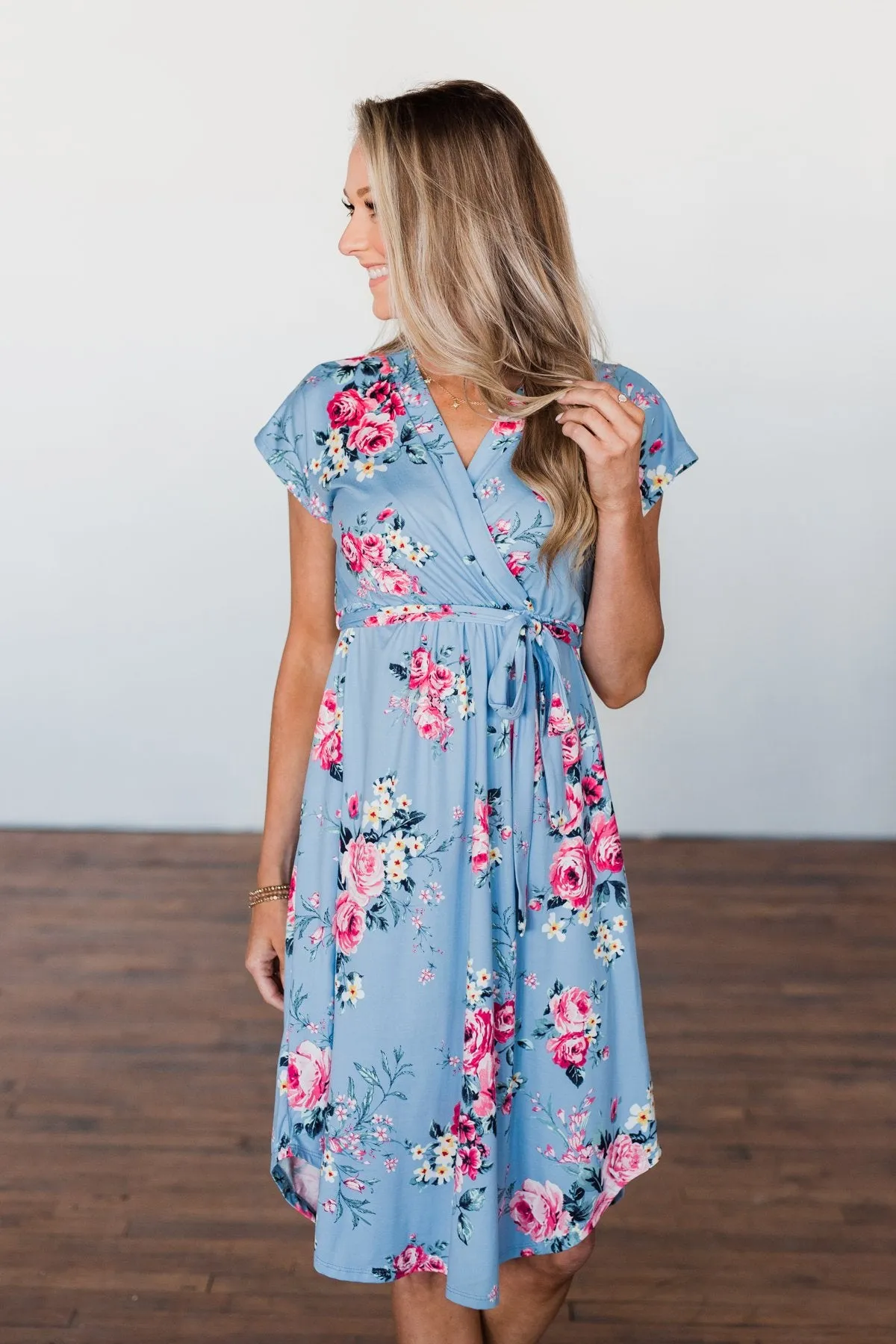 Everything You Want Floral Tie Dress- Baby Blue
