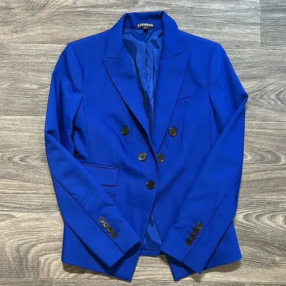 Express Royal Cobalt Blue Blazer Tailored Look Cinched Structured Waist Size 2