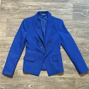 Express Royal Cobalt Blue Blazer Tailored Look Cinched Structured Waist Size 2