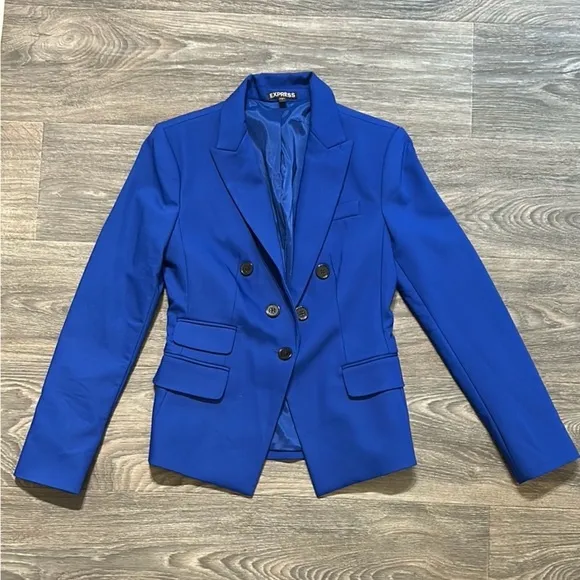 Express Royal Cobalt Blue Blazer Tailored Look Cinched Structured Waist Size 2