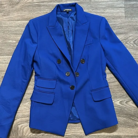 Express Royal Cobalt Blue Blazer Tailored Look Cinched Structured Waist Size 2