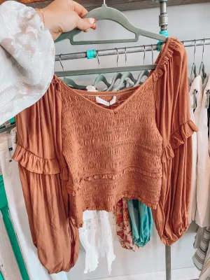 Fall Smocked Top - Mauve