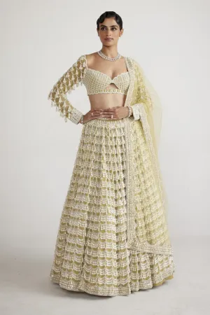 Fern Green Chandelier Pearl Drop Heavy Lehenga Set
