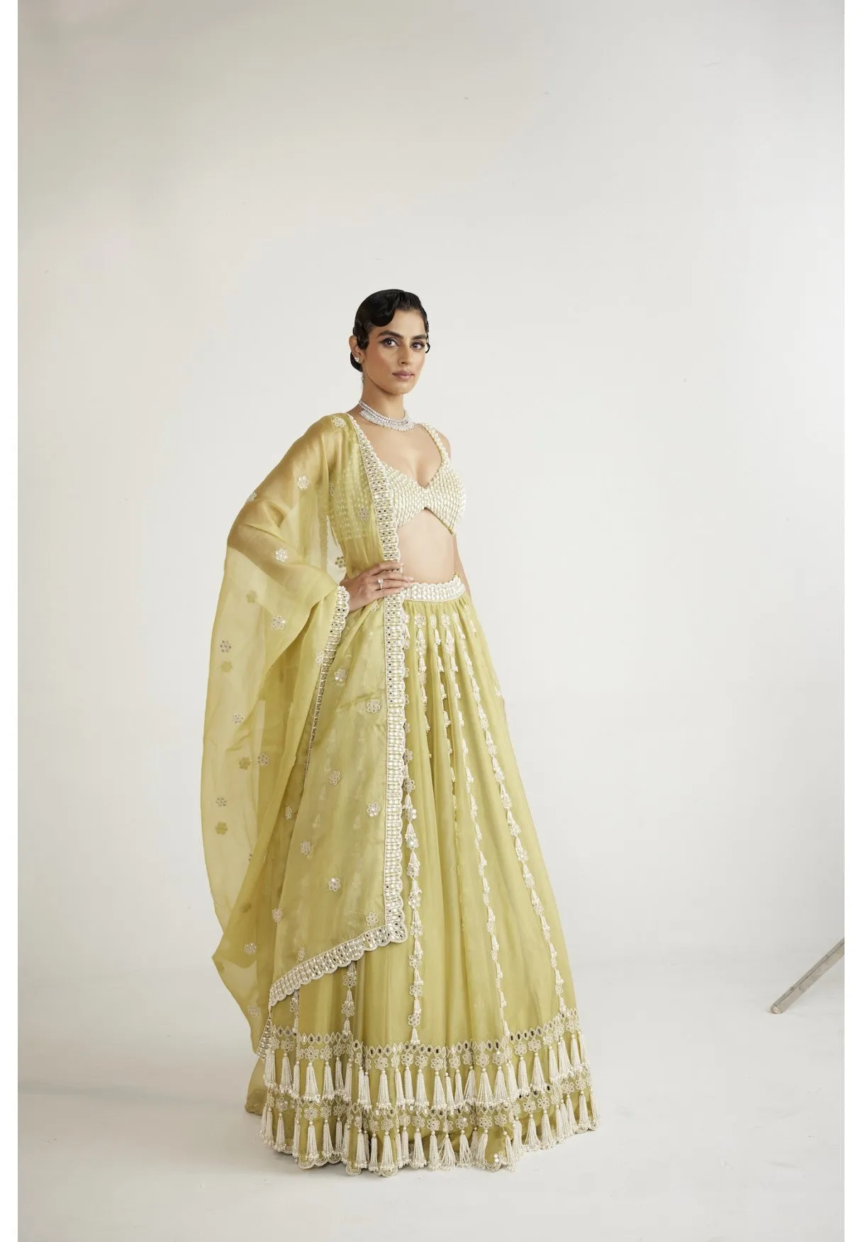 Fern Green Chandelier Pearl Drop Lehenga Set