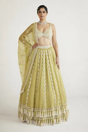 Fern Green Chandelier Pearl Drop Lehenga Set
