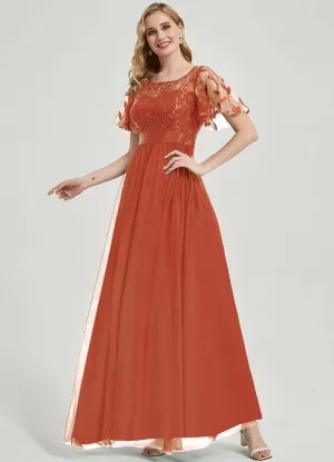 [Final Sale] Terracotta Sheer Sleeve A-Line Floor Length Sequin Formal Dress For Brides
