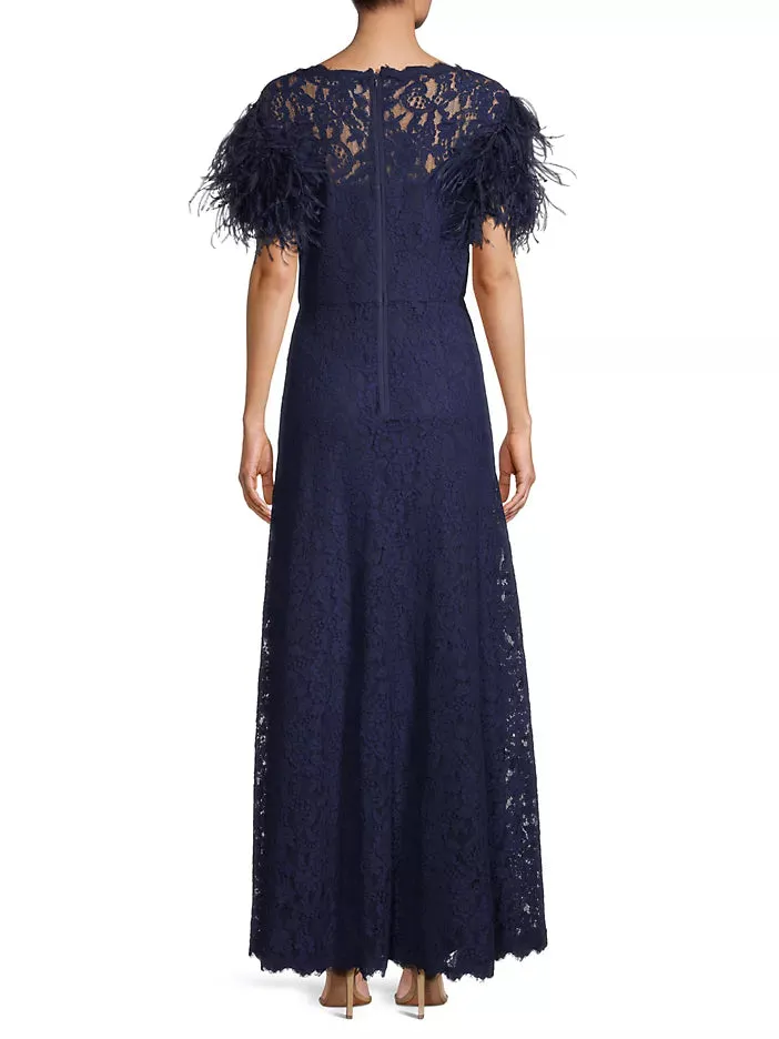 Fit & Flare Gown with Feather Sleeves