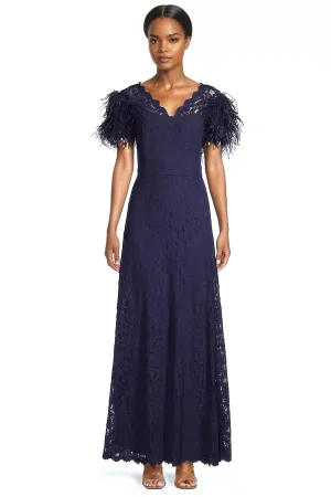 Fit & Flare Gown with Feather Sleeves