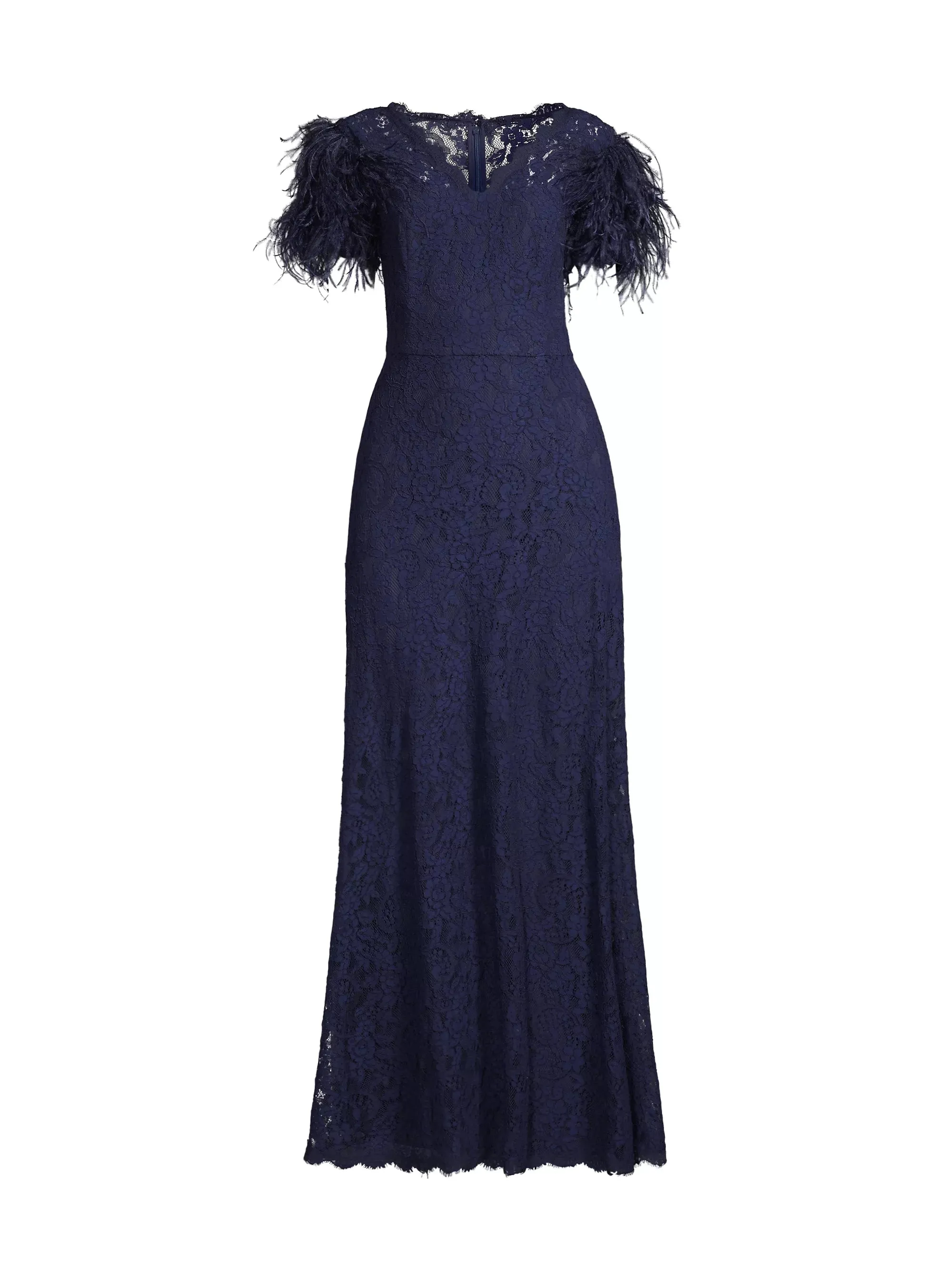 Fit & Flare Gown with Feather Sleeves