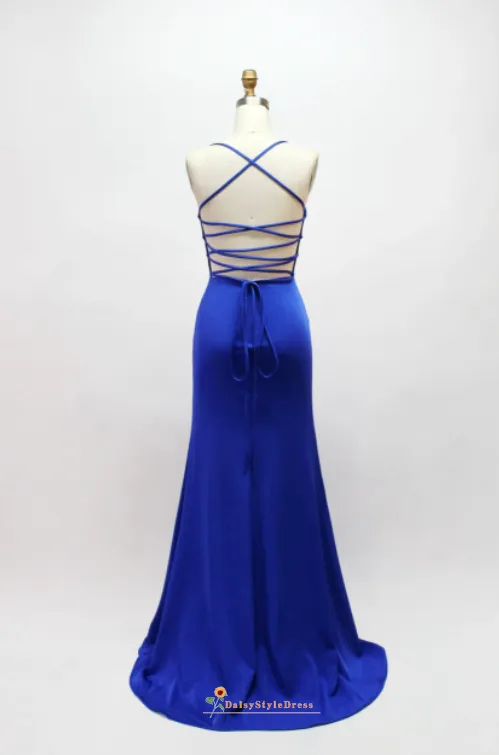 Fit and Flare Criss-cross Back Royal Blue Prom Dress