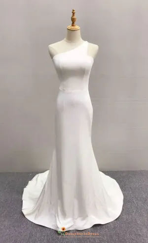 Fit and Flare One Shoulder Ivory Summer Wedding Dress
