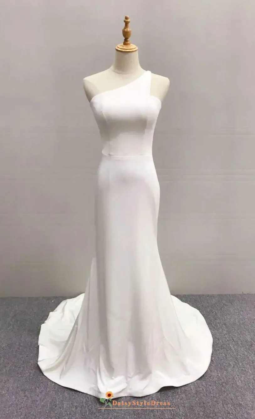 Fit and Flare One Shoulder Ivory Summer Wedding Dress