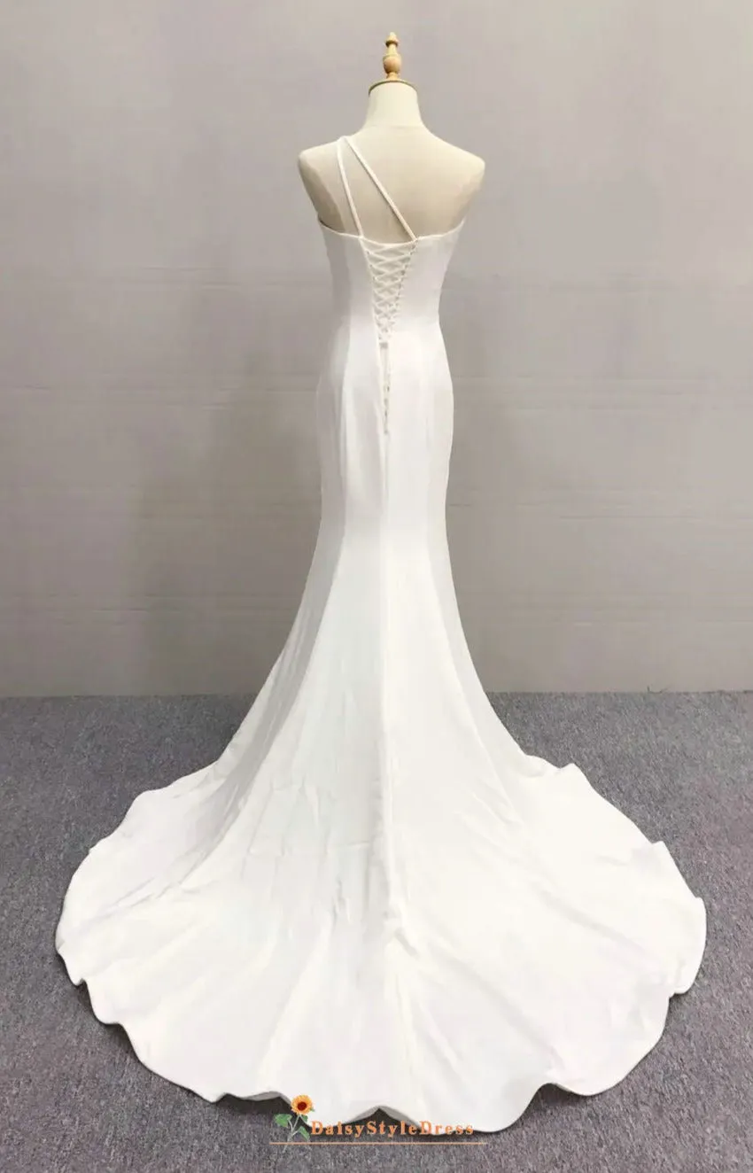 Fit and Flare One Shoulder Ivory Summer Wedding Dress