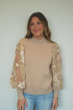 Floral Applique Balloon Shoulder Top