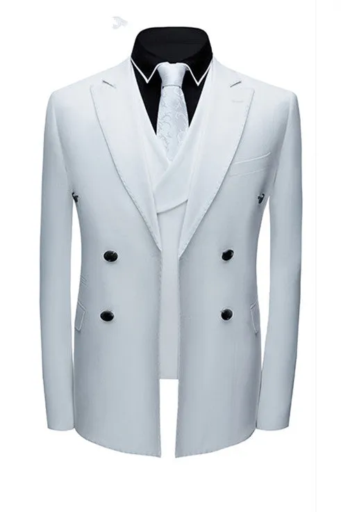 Formal White Business Men Suits with Three Pieces Peak Lapel Suit Online
