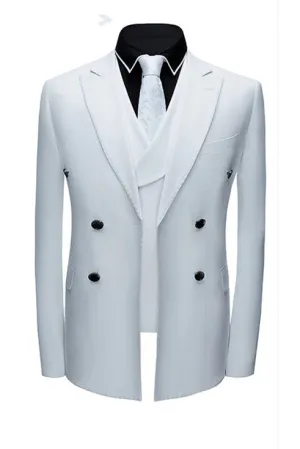 Formal White Business Men Suits with Three Pieces Peak Lapel Suit Online