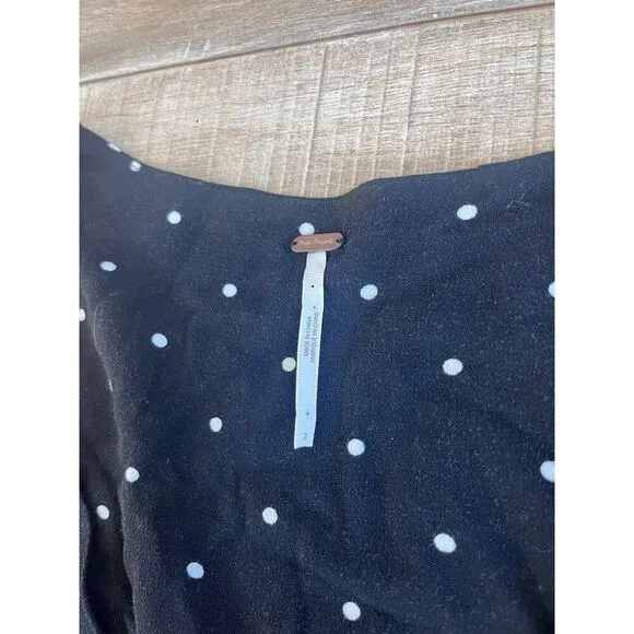 Free People All Yours Black Polka Dot Tie Front Dress Size 2