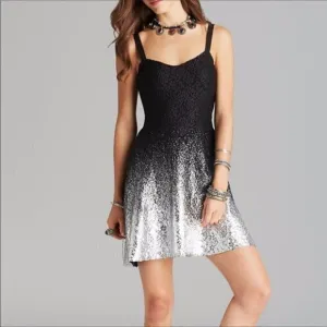 free people | black &amp; silver ombre foil sparkle mini dress | small