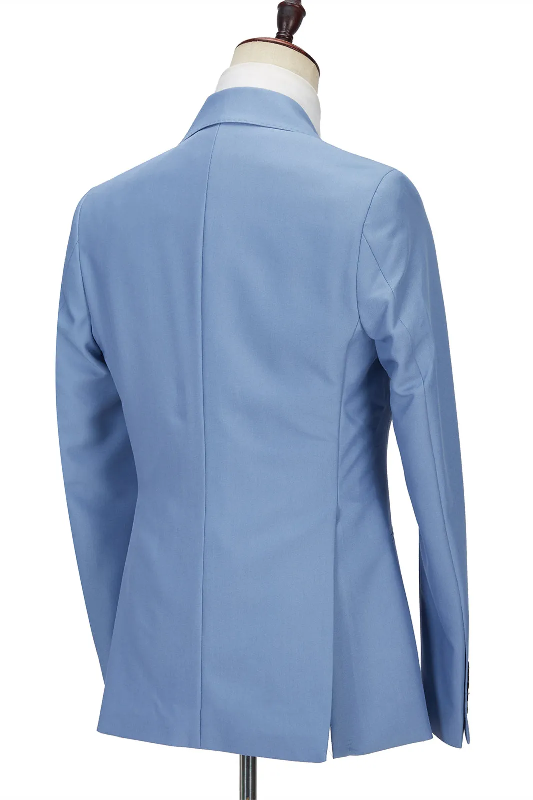 Gentle Blue Peak Lapel Men Suit Three-piece Men Formal Suit without Flap