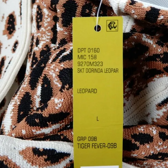 GIANNI BINI Dorinda Pleated Knee SKIRT Size L Leopard Rayon Heavy Knit NEW $129