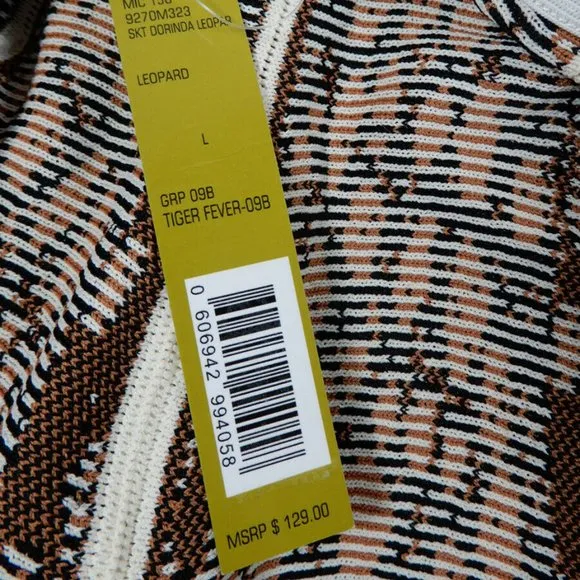 GIANNI BINI Dorinda Pleated Knee SKIRT Size L Leopard Rayon Heavy Knit NEW $129