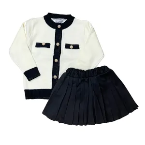 Girls Knit Classy Black/White Skirt Set