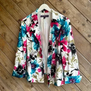 Gloria Vanderbilt watercolor pink black teal white floral jacket blazer size 22