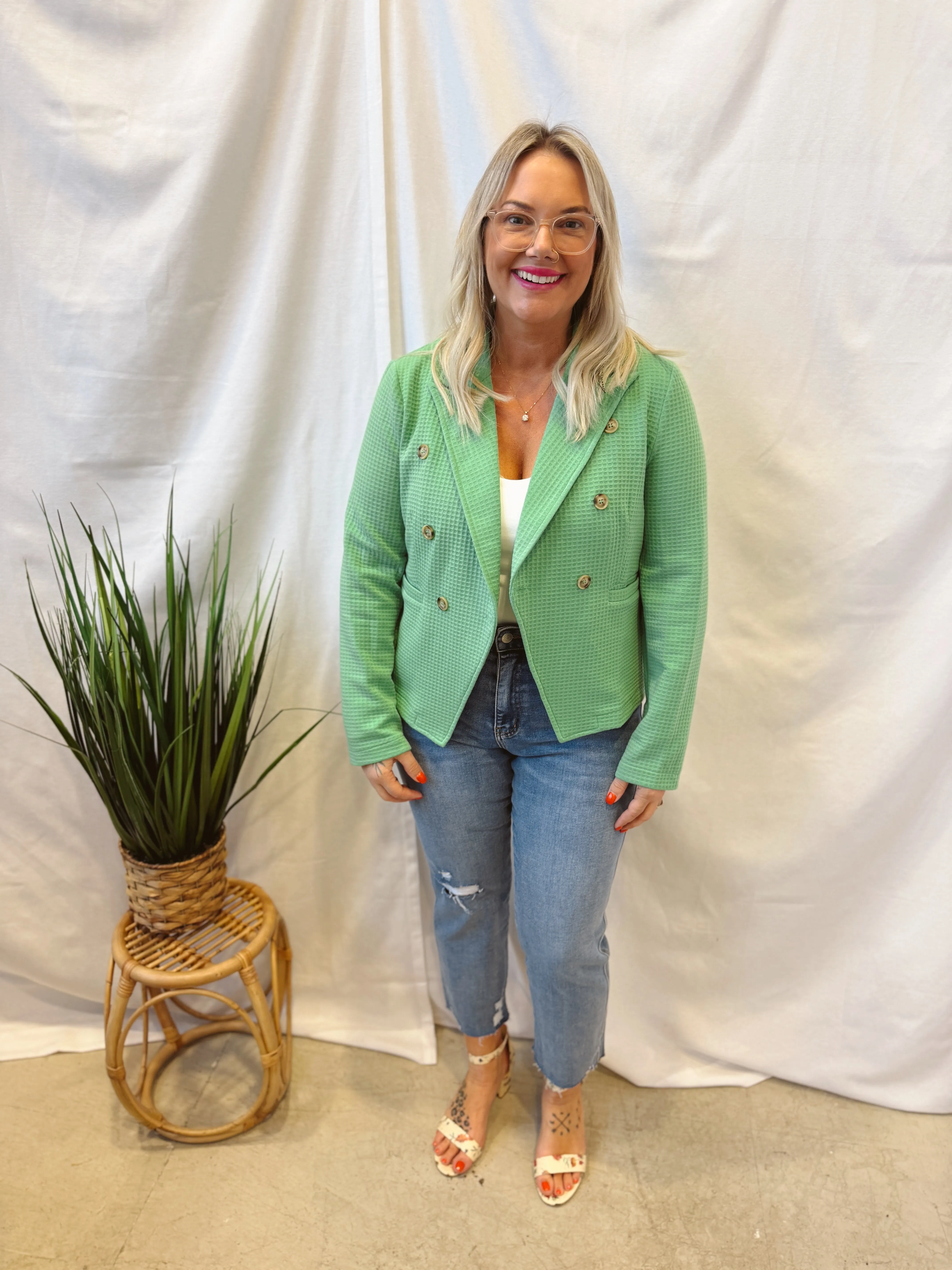 Green Waffle Knit Blazer