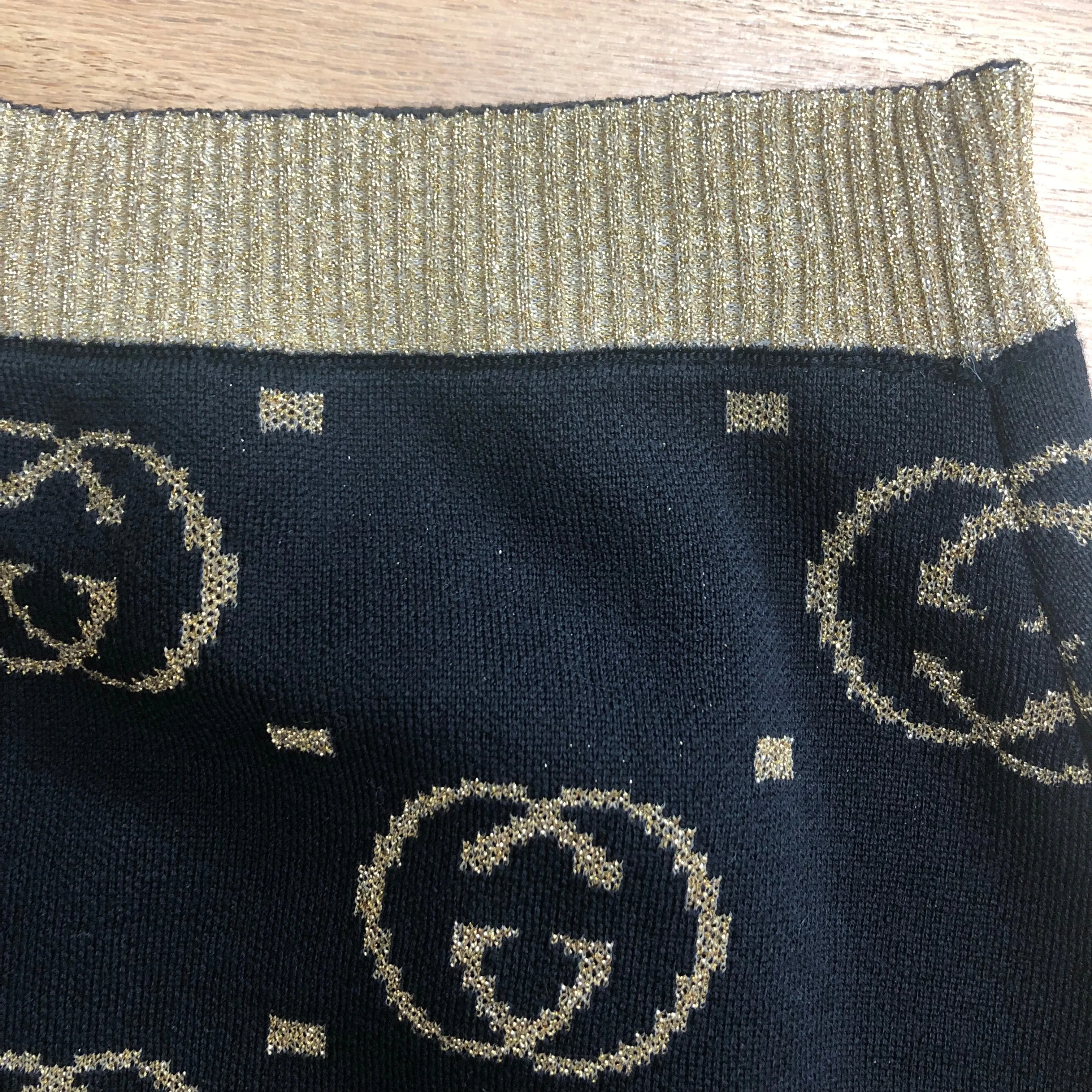 Gucci A Line Skirt in Black with Gold Lamé