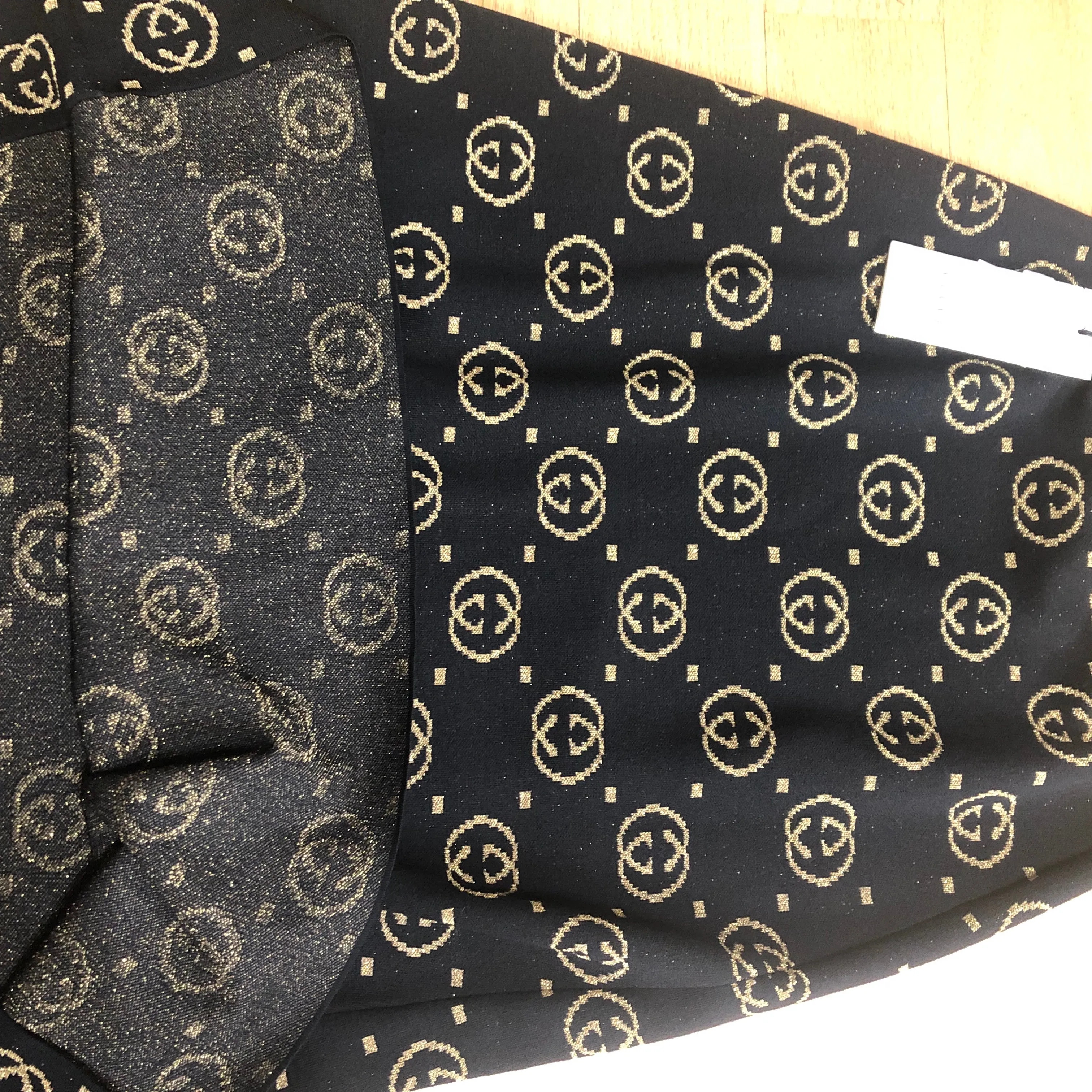 Gucci A Line Skirt in Black with Gold Lamé