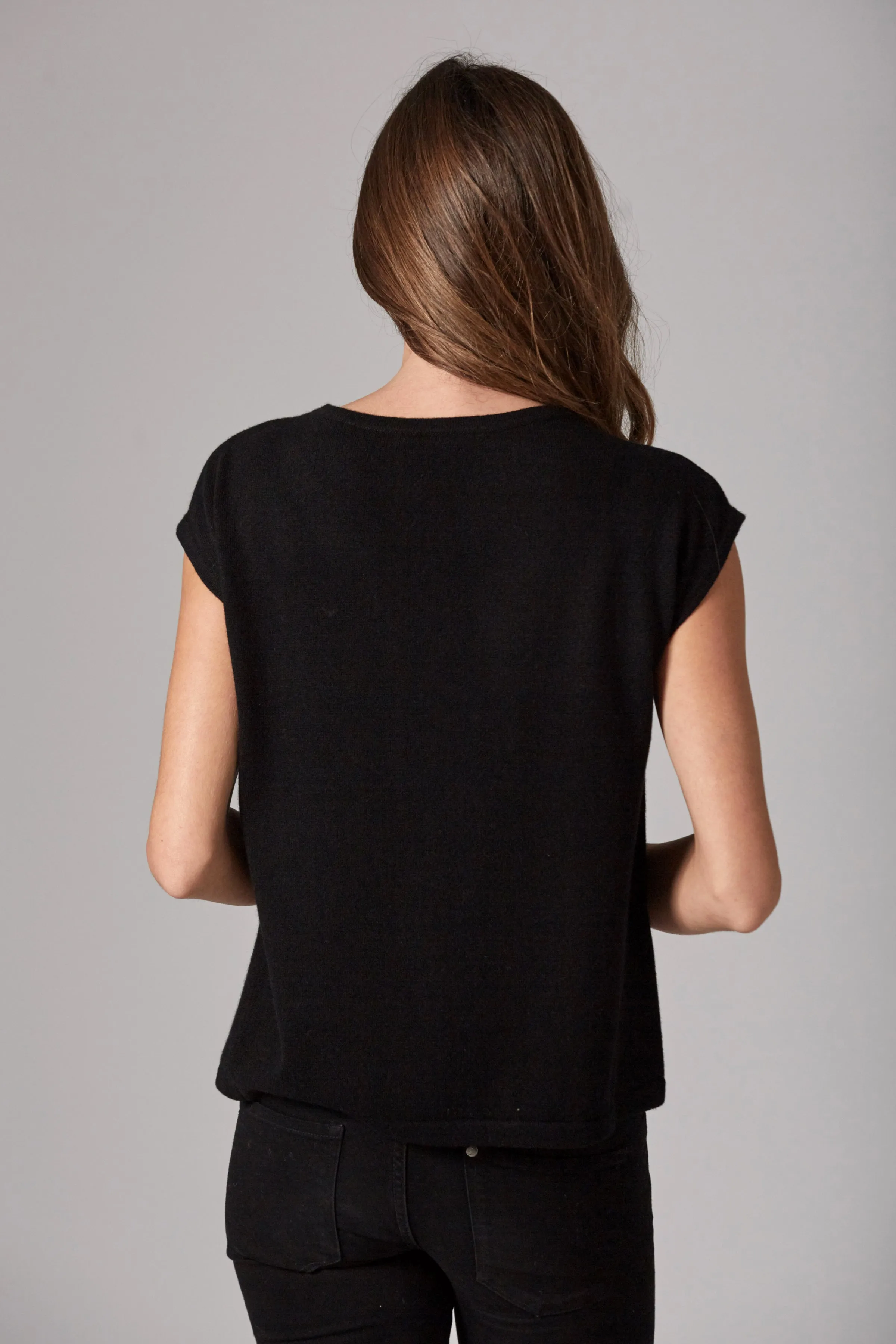 Hailey Cashmere Crewneck Top - Black