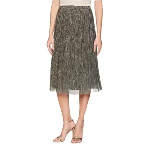 Halston Heritage Black Metallic Jersey Midi Skirt Pleated