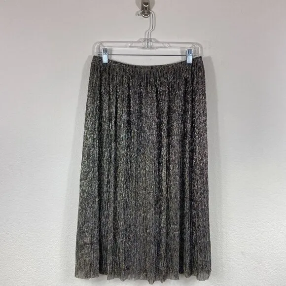 Halston Heritage Black Metallic Jersey Midi Skirt Pleated