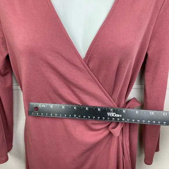 Halston V-Neck Tie Front Wrap Dress Dusty Rose Pink Primrose NWOT