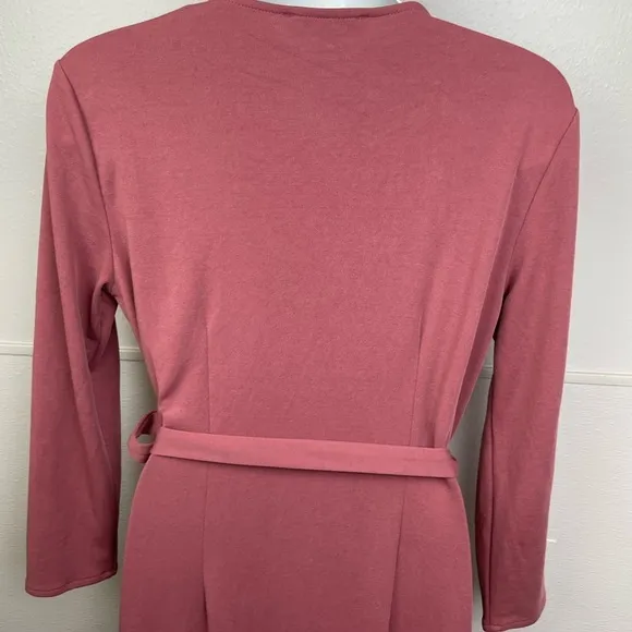 Halston V-Neck Tie Front Wrap Dress Dusty Rose Pink Primrose NWOT