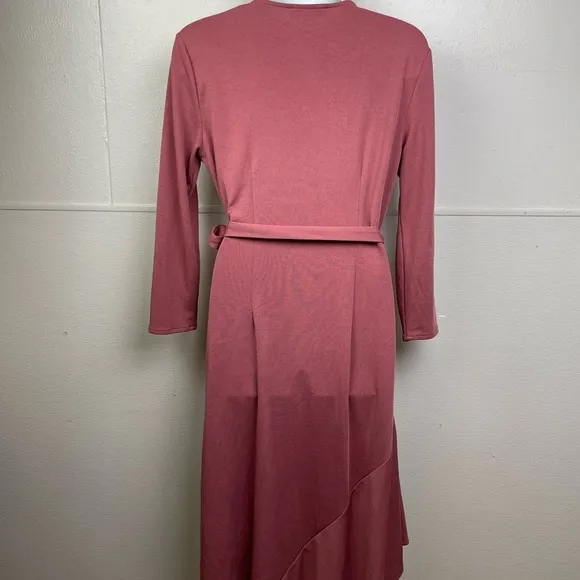 Halston V-Neck Tie Front Wrap Dress Dusty Rose Pink Primrose NWOT