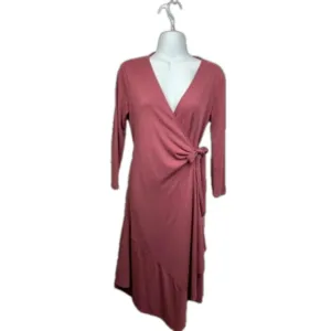 Halston V-Neck Tie Front Wrap Dress Dusty Rose Pink Primrose NWOT