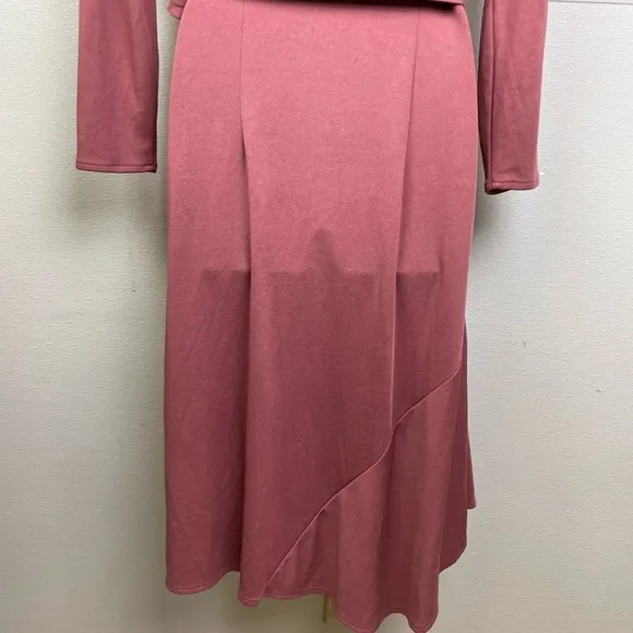 Halston V-Neck Tie Front Wrap Dress Dusty Rose Pink Primrose NWOT