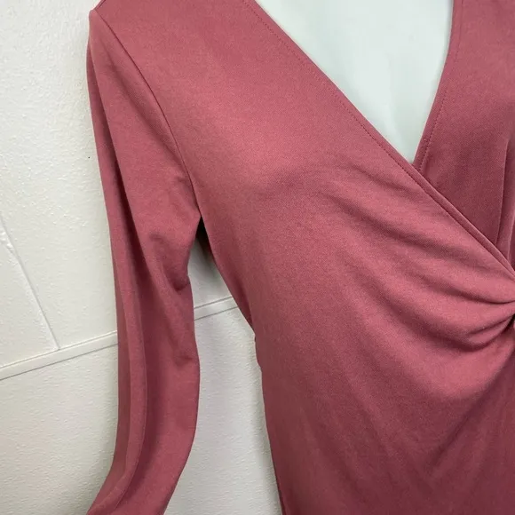 Halston V-Neck Tie Front Wrap Dress Dusty Rose Pink Primrose NWOT