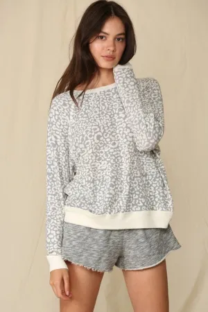 Heather Gray Leopard Print Crewneck