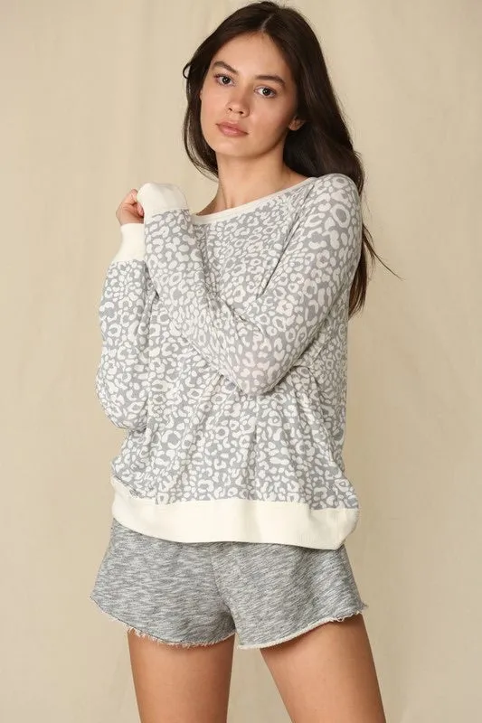 Heather Gray Leopard Print Crewneck