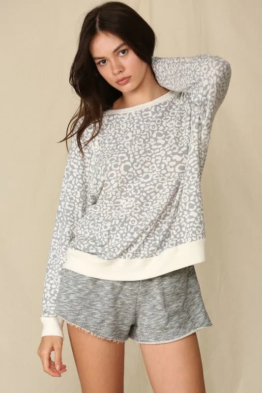 Heather Gray Leopard Print Crewneck