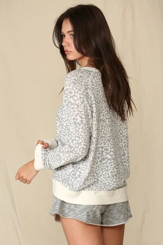 Heather Gray Leopard Print Crewneck