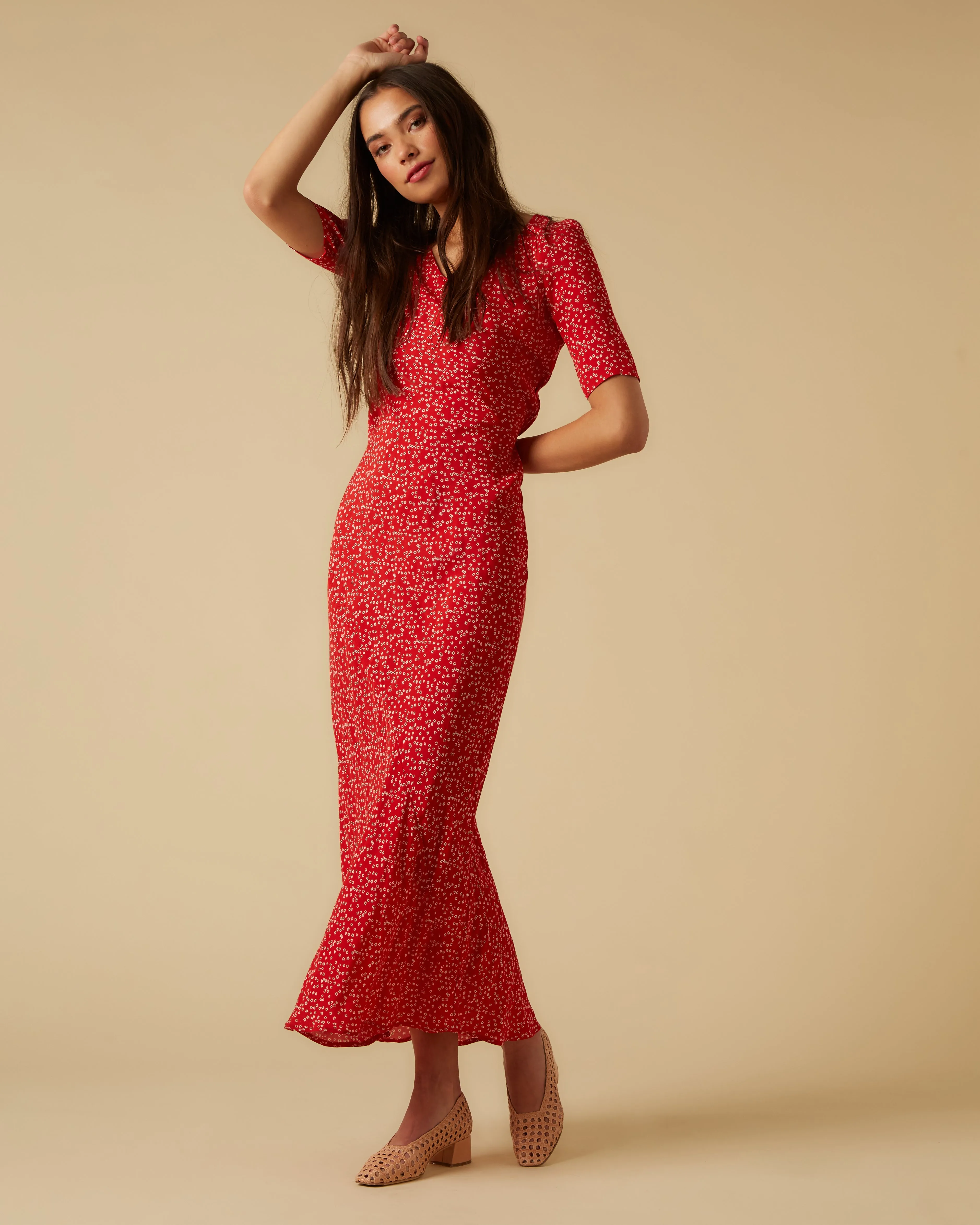 Helena dress, Red Micro Ditsy