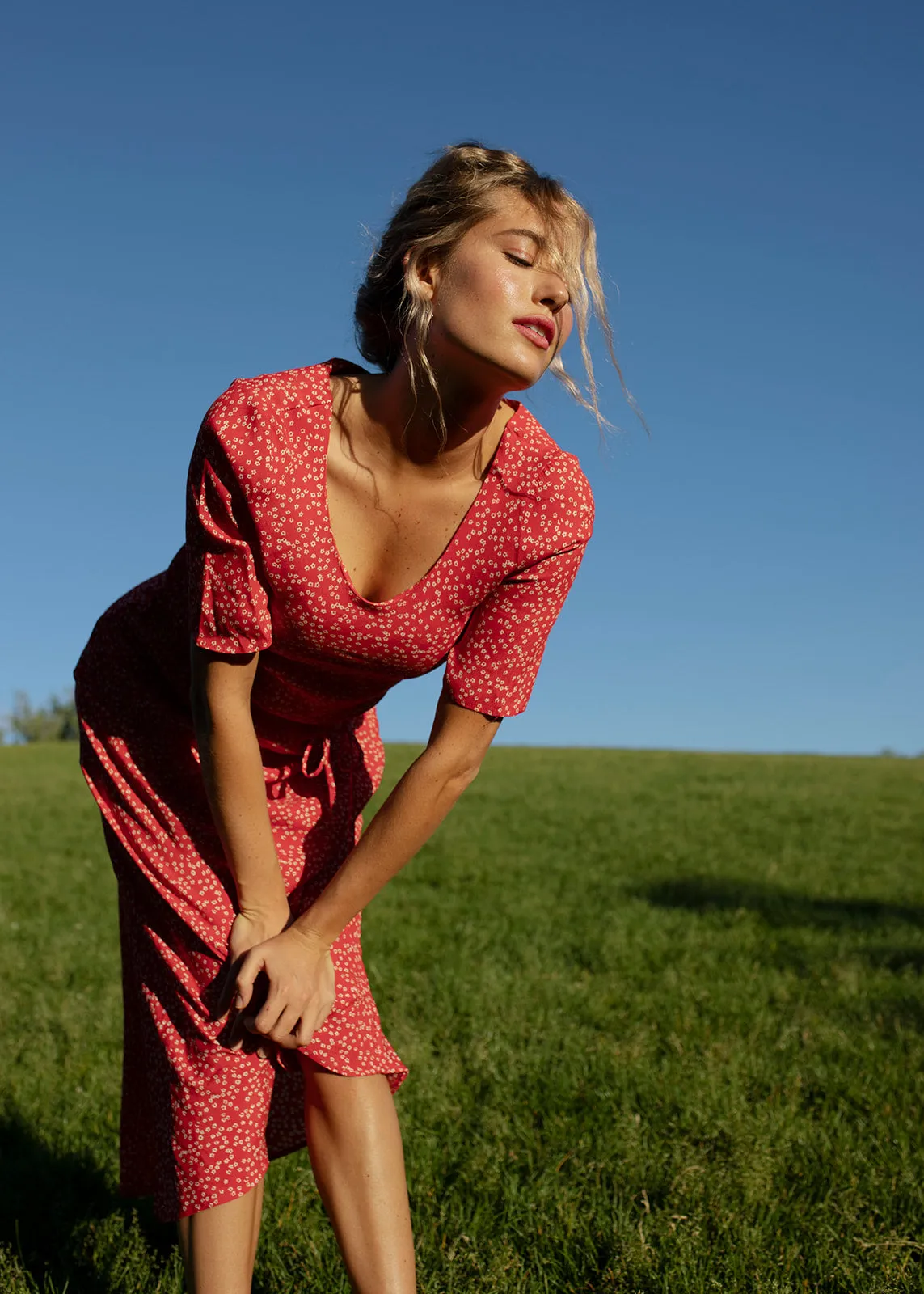 Helena dress, Red Micro Ditsy