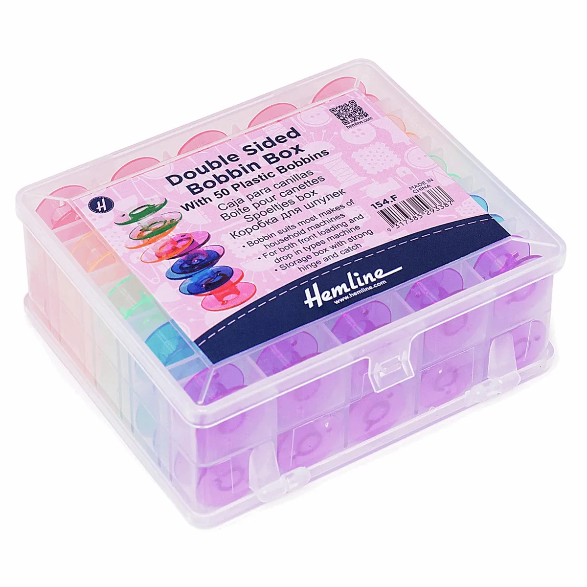 Hemline Bobbin Box - Plastic Double Sided Filled With 50 Spools