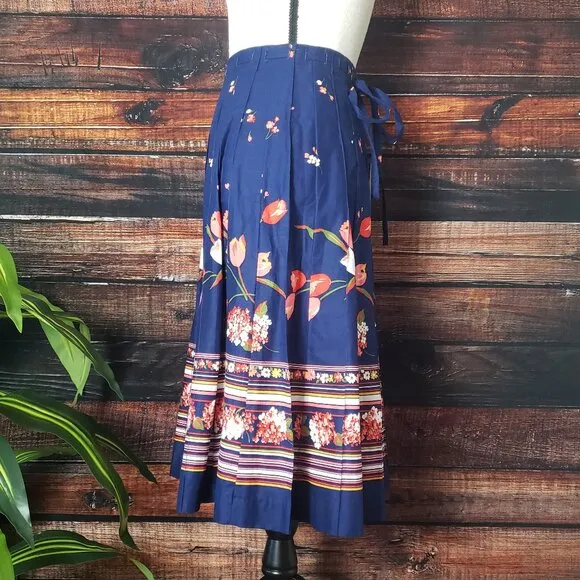 Herman Geist Womens 8 (Small) Vintage Pleated Floral Midi Skirt US Made Button