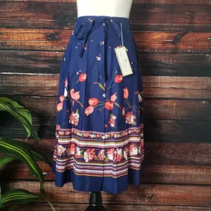 Herman Geist Womens 8 (Small) Vintage Pleated Floral Midi Skirt US Made Button